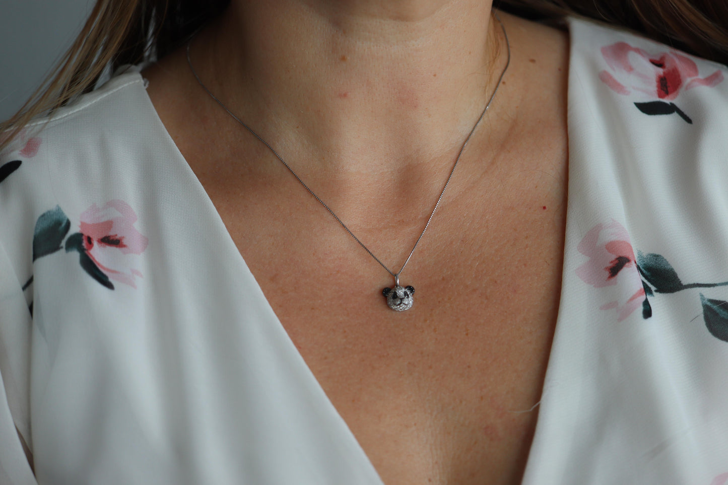 18k Panda Face Pendant. 18k WG Diamond 3D Diamond Head Necklace