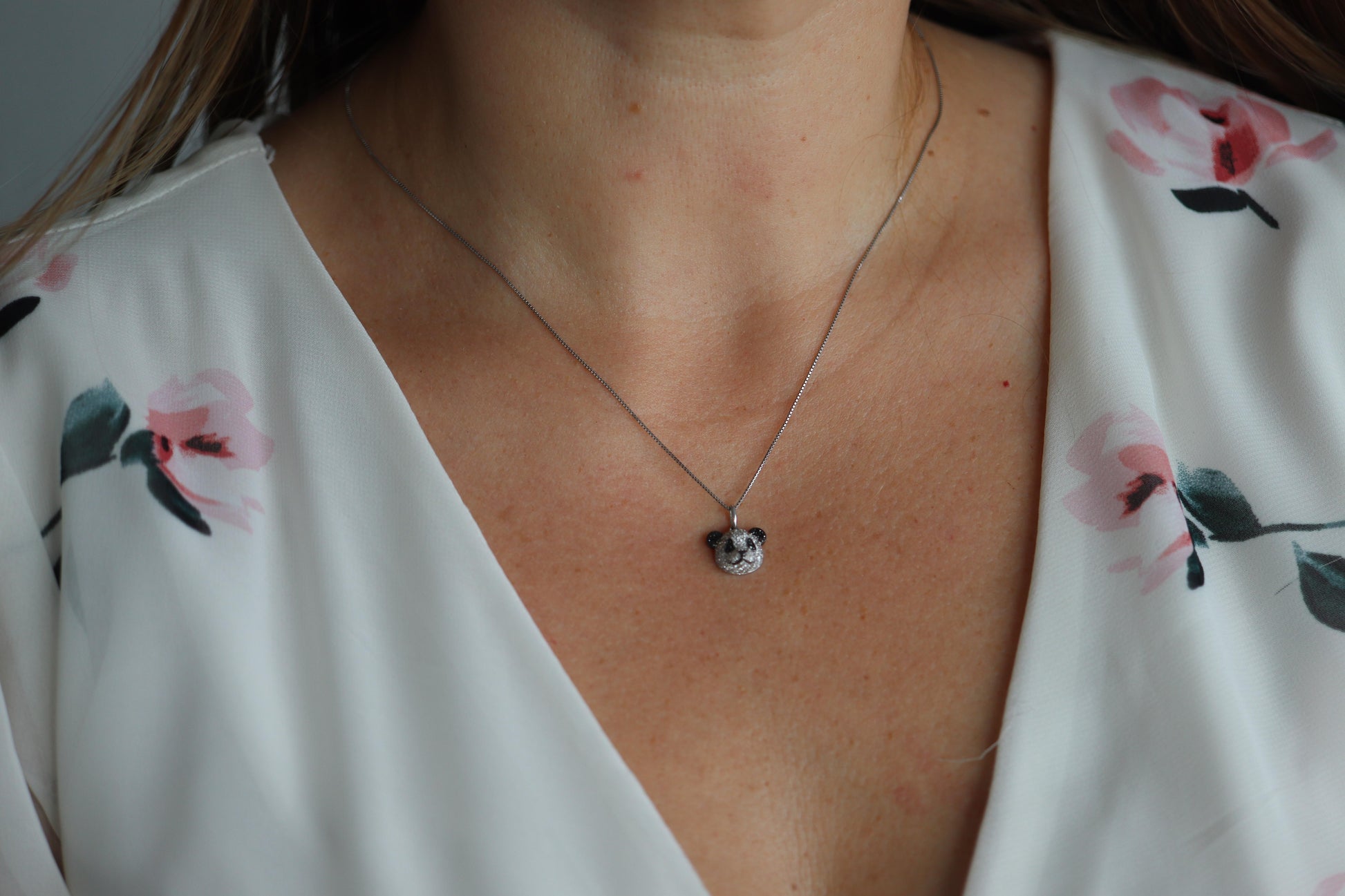 18k Panda Face Pendant. 18k WG Diamond 3D Diamond Head Necklace