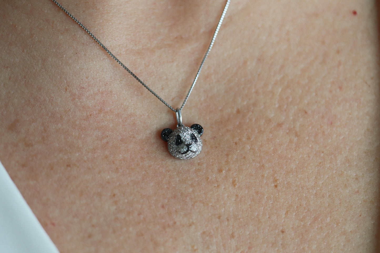 18k Panda Face Pendant. 18k WG Diamond 3D Diamond Head Necklace