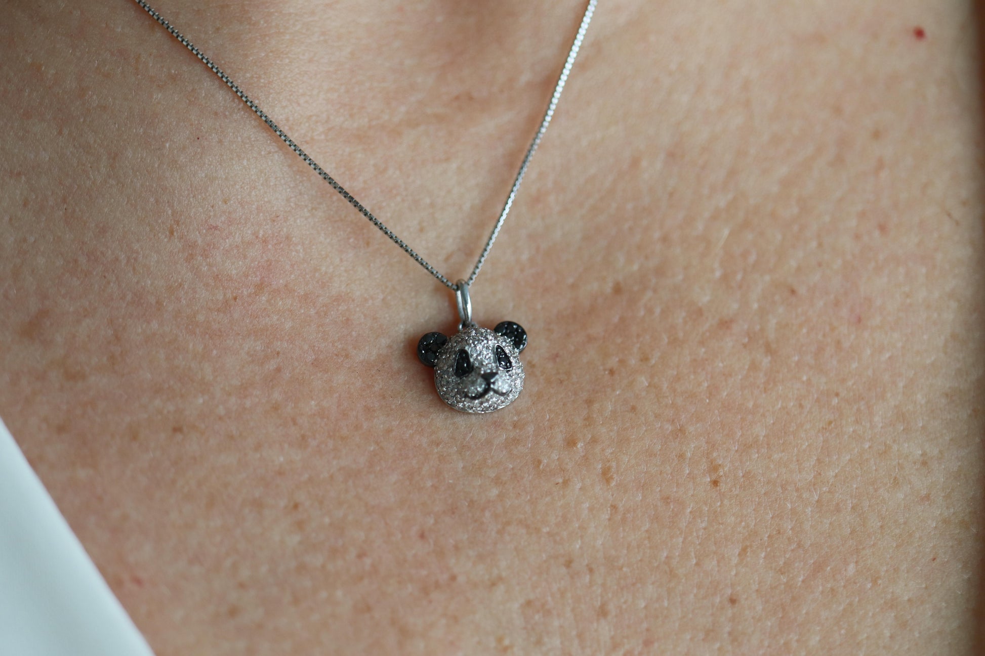 18k Panda Face Pendant. 18k WG Diamond 3D Diamond Head Necklace