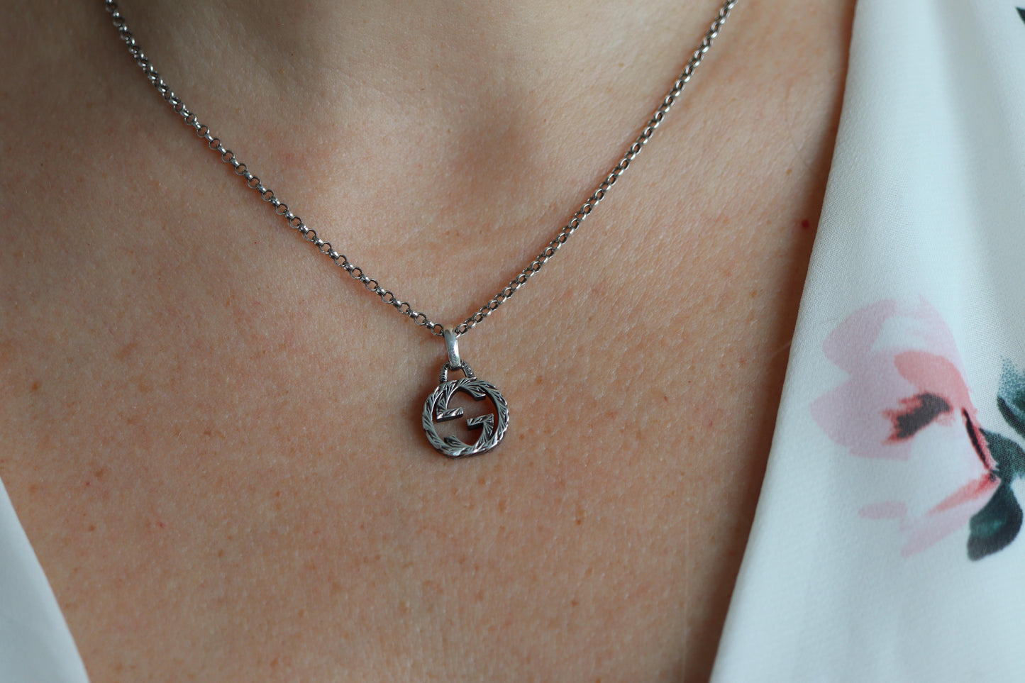 Vintage GUCCI Necklace. Double G Gucci Logo Sterling Silver Pendant