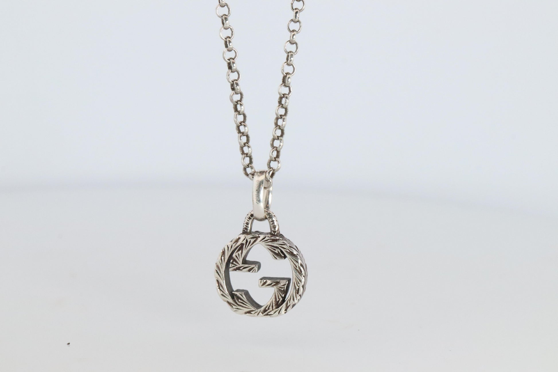 Vintage GUCCI Necklace. Double G Gucci Logo Sterling Silver Pendant