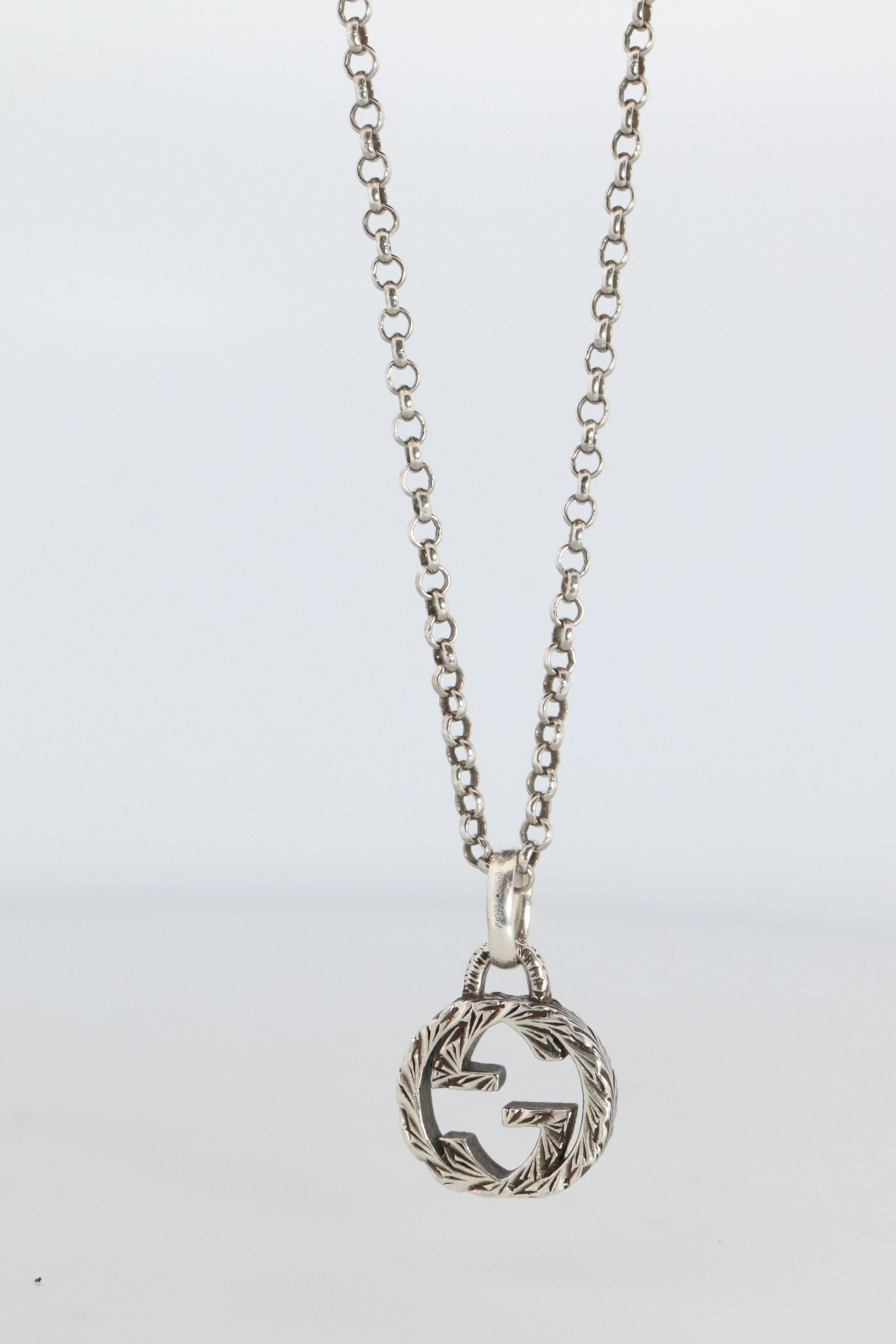 Vintage GUCCI Necklace. Double G Gucci Logo Sterling Silver Pendant