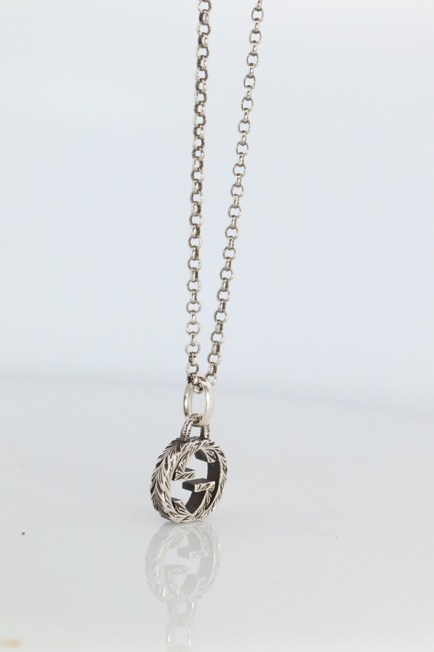 Vintage GUCCI Necklace. Double G Gucci Logo Sterling Silver Pendant
