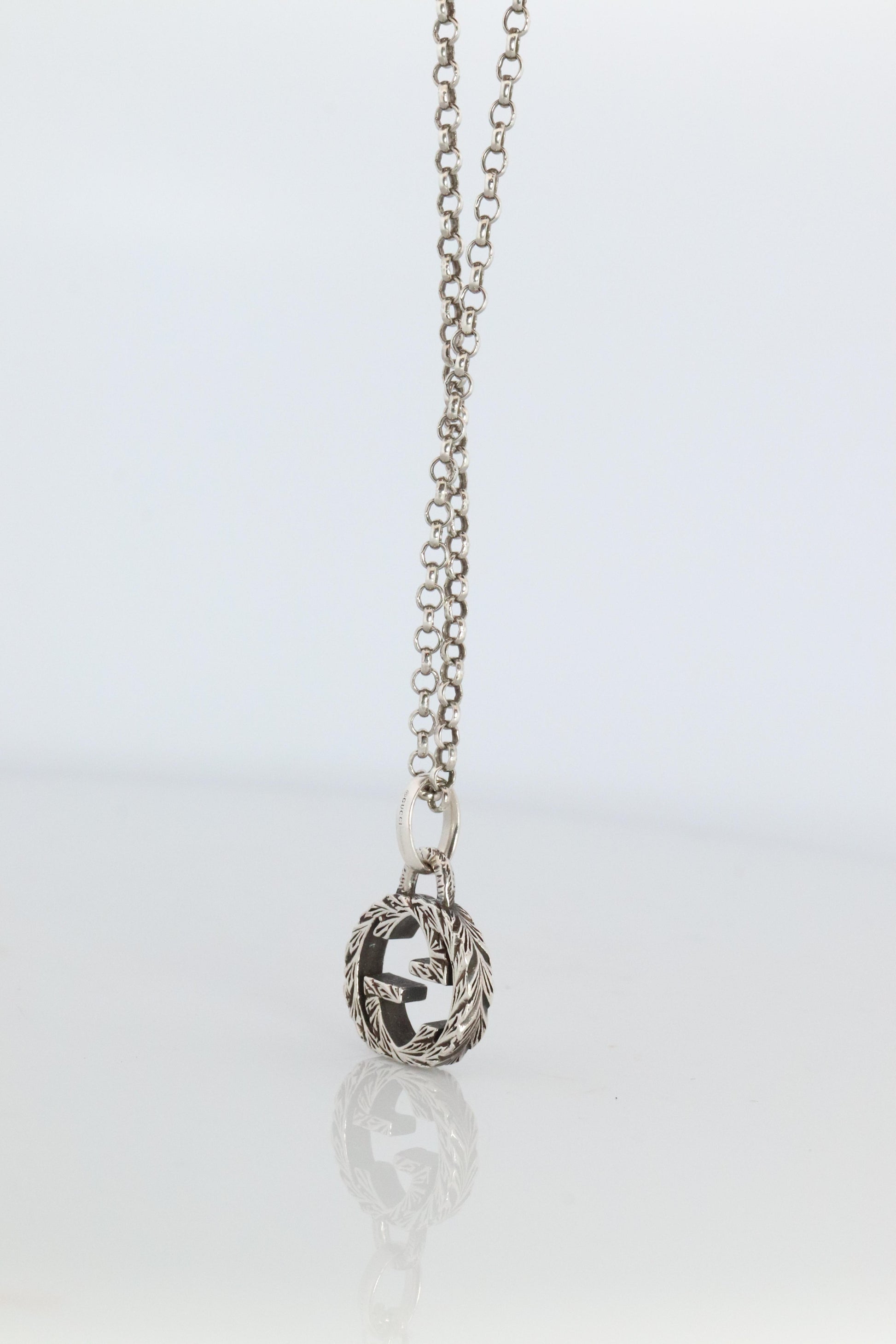 Vintage GUCCI Necklace. Double G Gucci Logo Sterling Silver Pendant