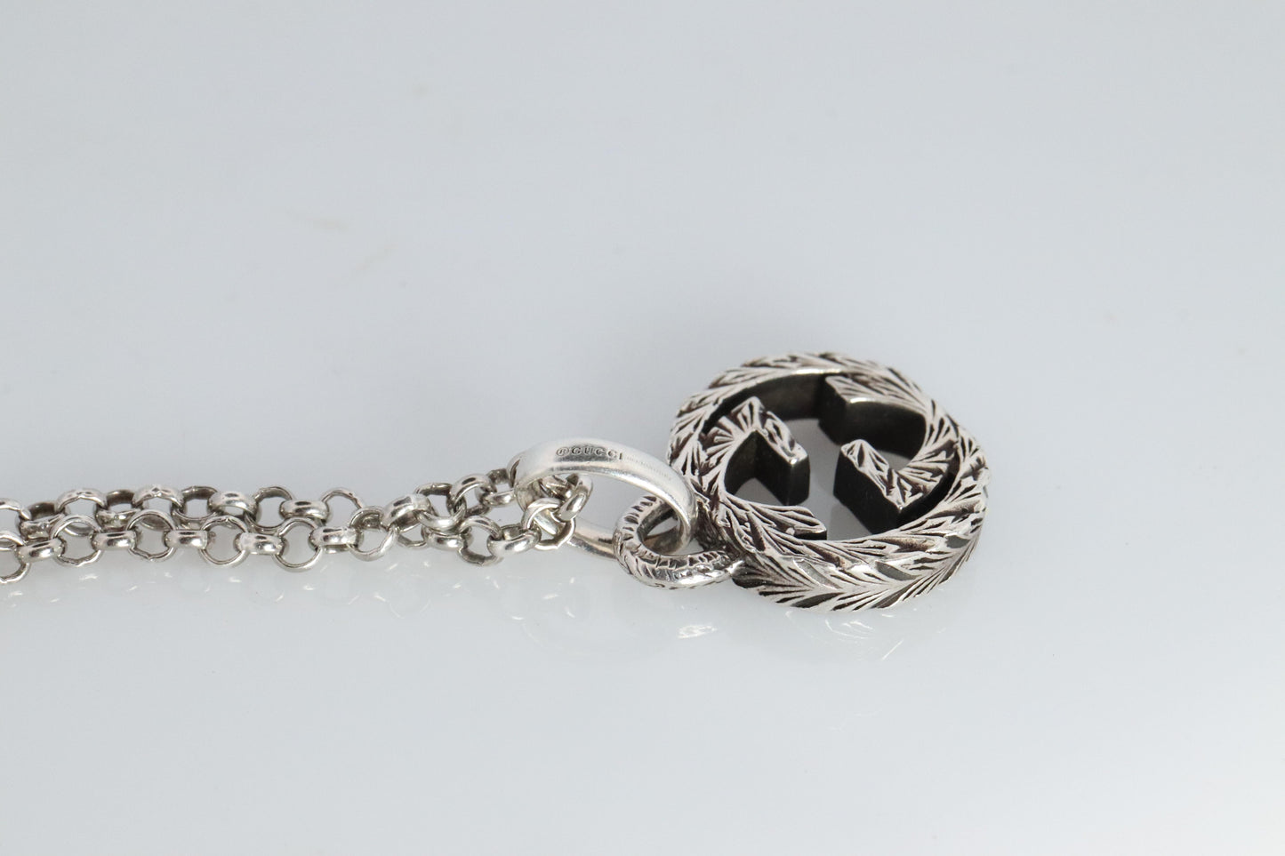 Vintage GUCCI Necklace. Double G Gucci Logo Sterling Silver Pendant