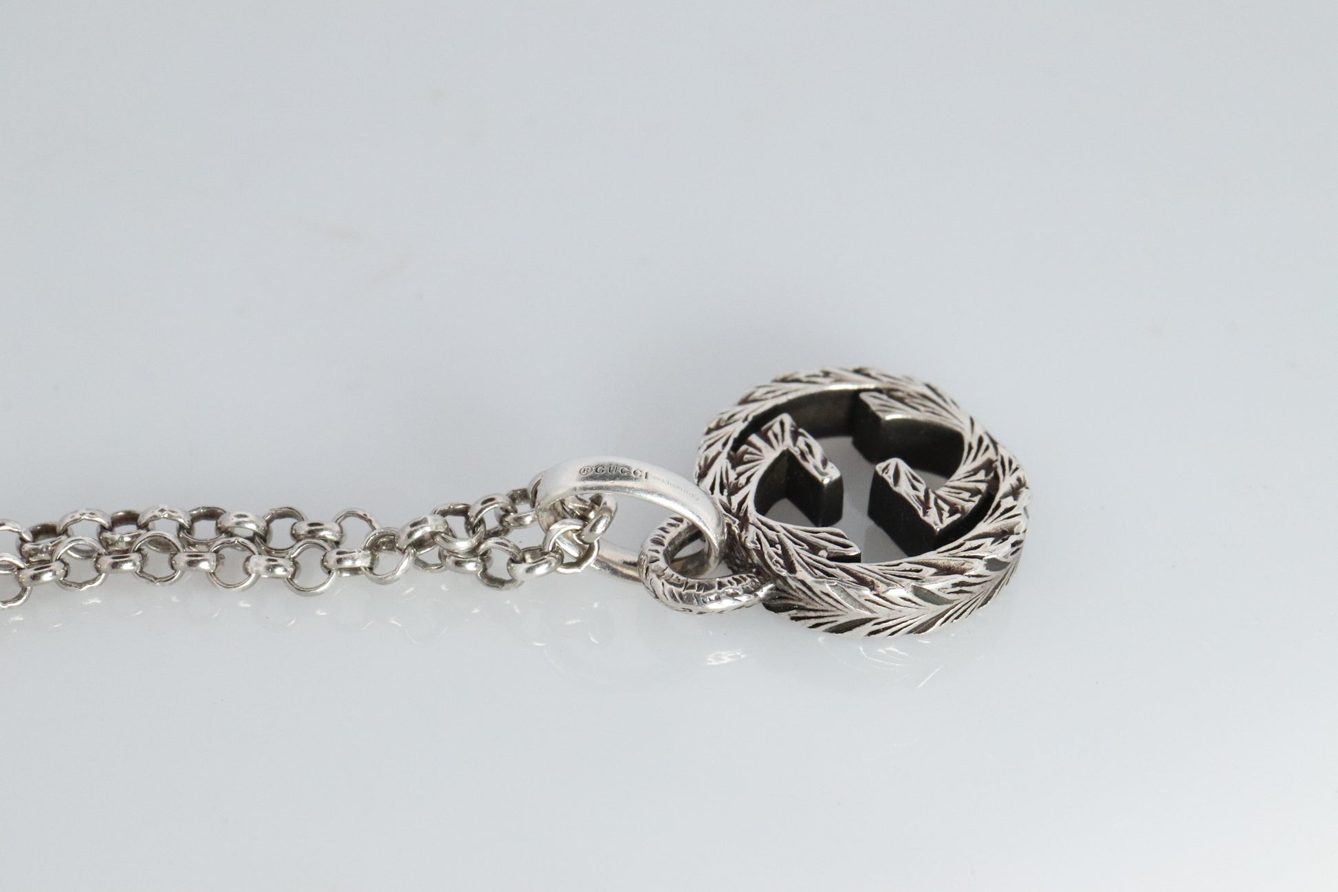 Vintage GUCCI Necklace. Double G Gucci Logo Sterling Silver Pendant