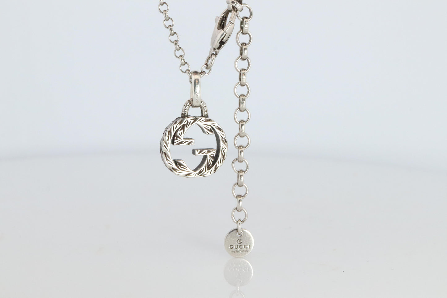 Vintage GUCCI Necklace. Double G Gucci Logo Sterling Silver Pendant