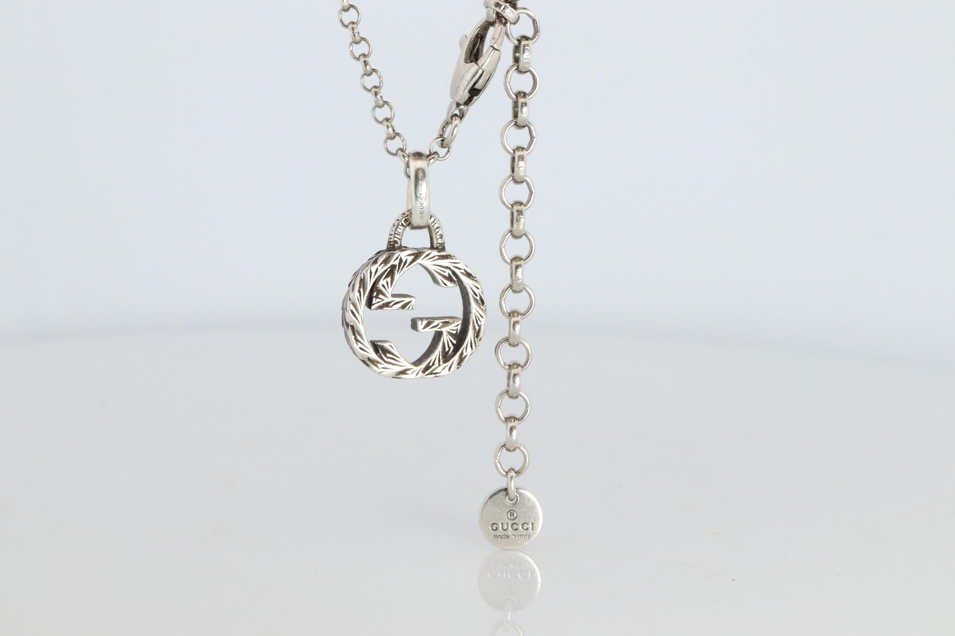 Vintage GUCCI Necklace. Double G Gucci Logo Sterling Silver Pendant