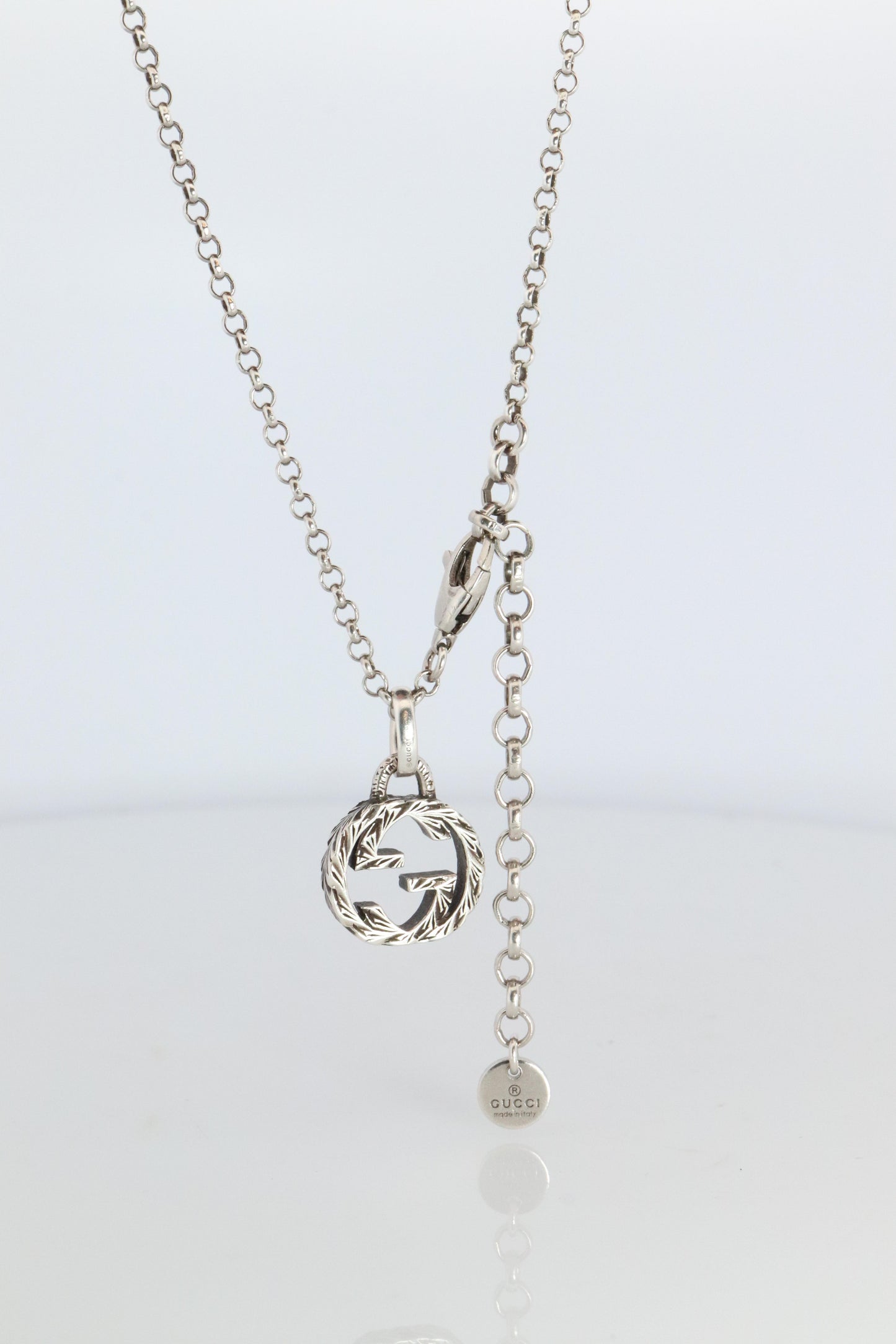 Vintage GUCCI Necklace. Double G Gucci Logo Sterling Silver Pendant