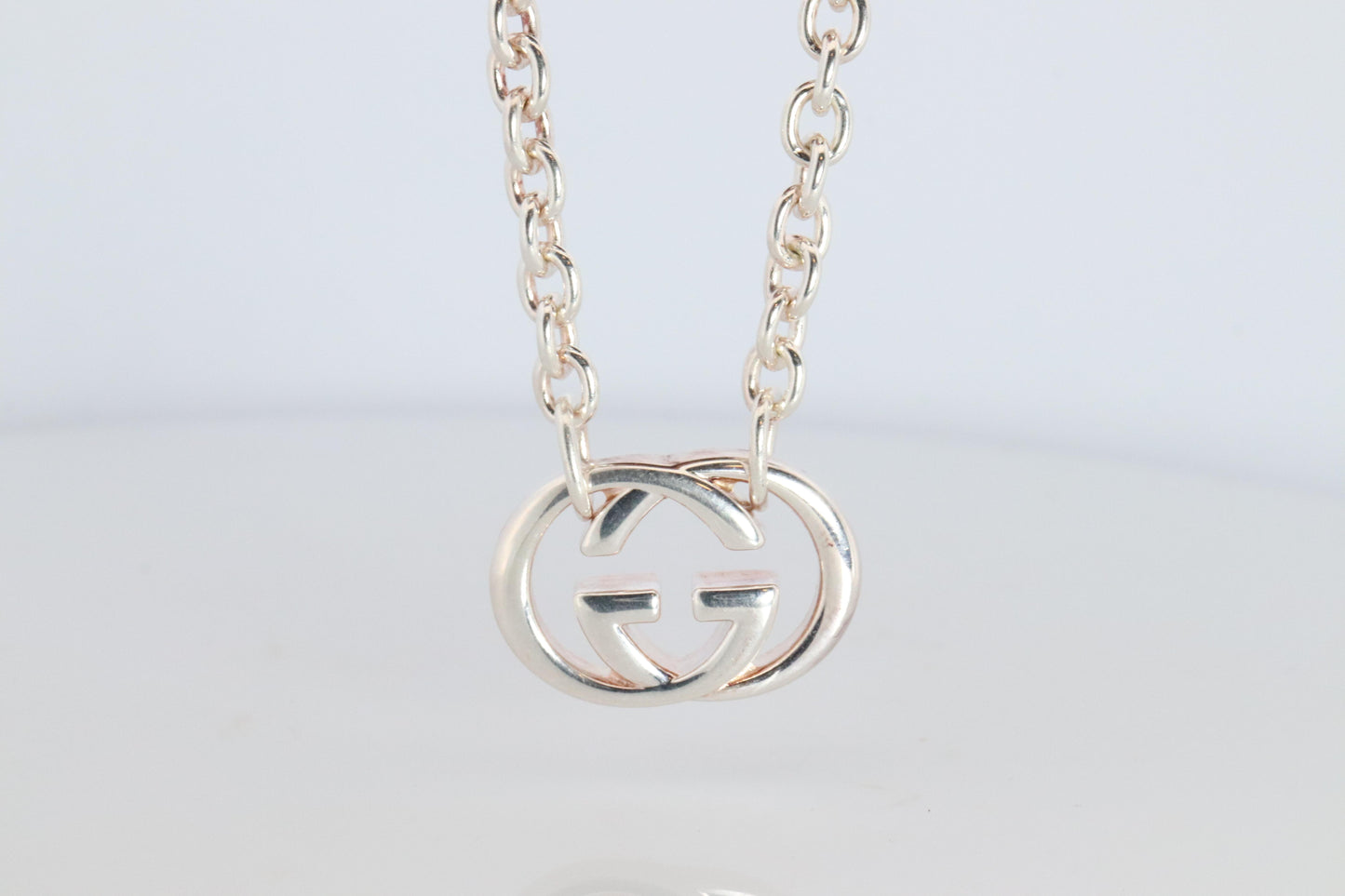 Vintage GUCCI Necklace. Double G Gucci Logo Sterling Silver Pendant