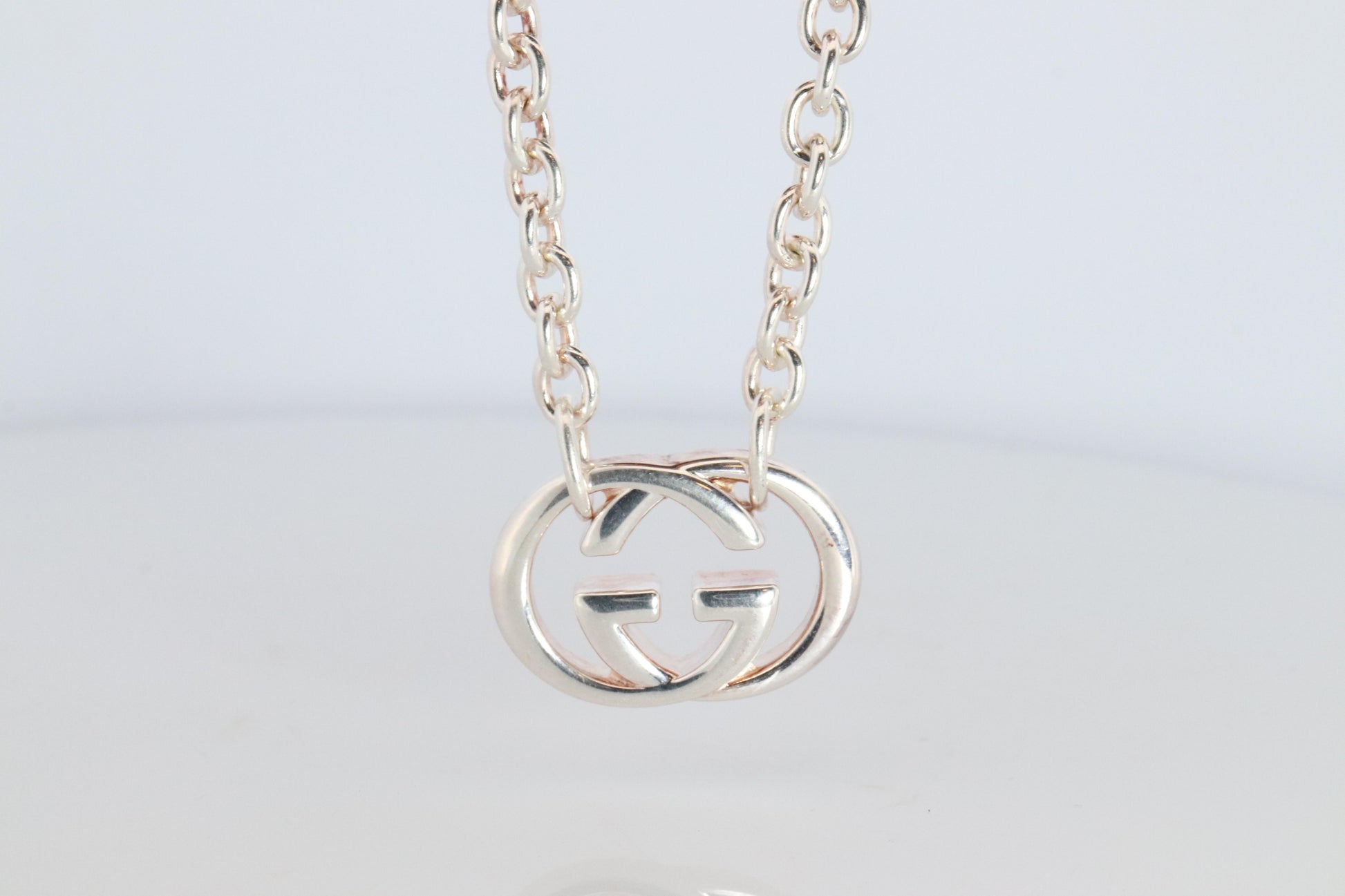 Vintage GUCCI Necklace. Double G Gucci Logo Sterling Silver Pendant