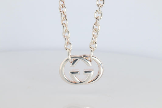 Vintage GUCCI Necklace. Double G Gucci Logo Sterling Silver Pendant