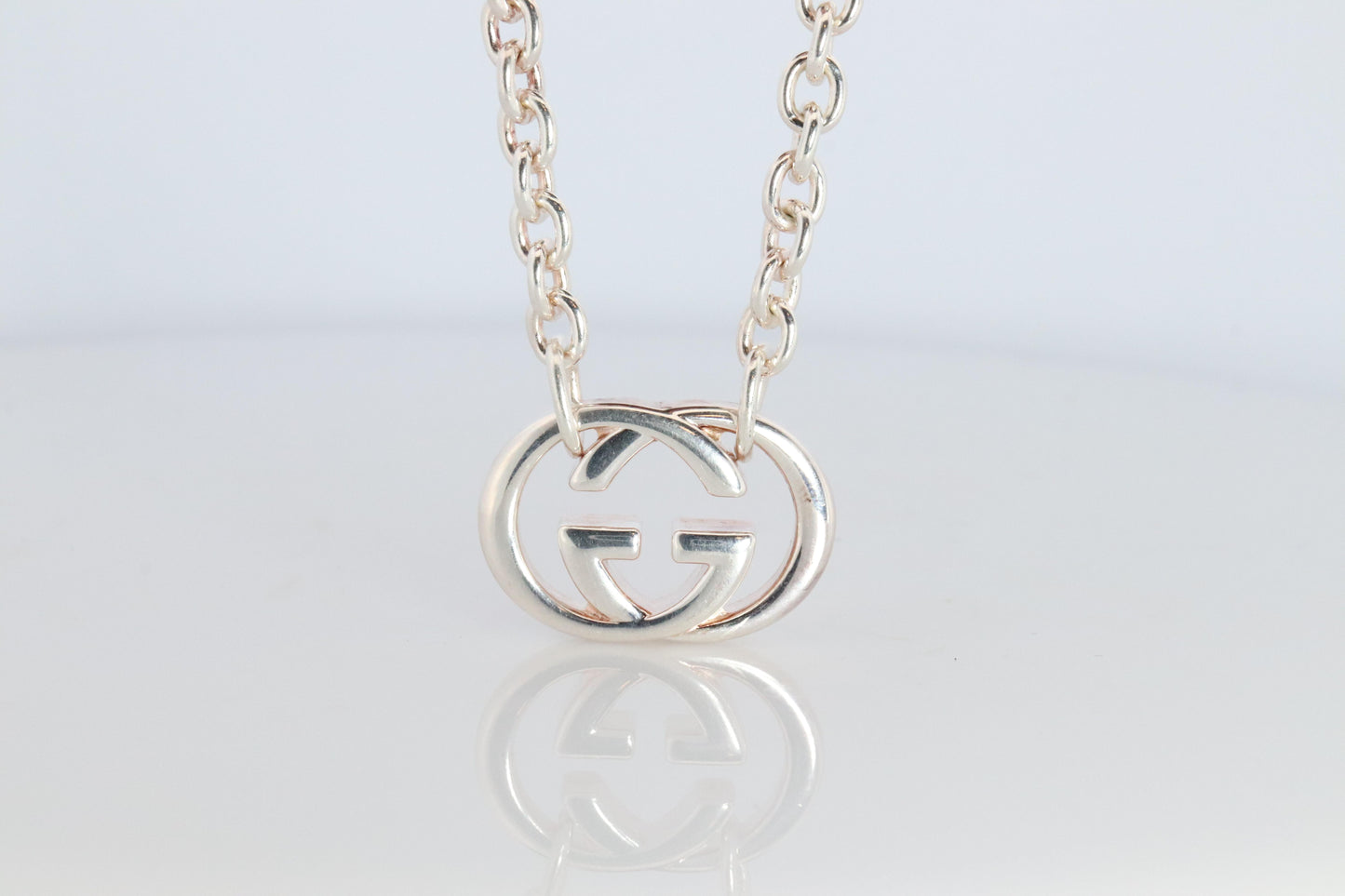 Vintage GUCCI Necklace. Double G Gucci Logo Sterling Silver Pendant