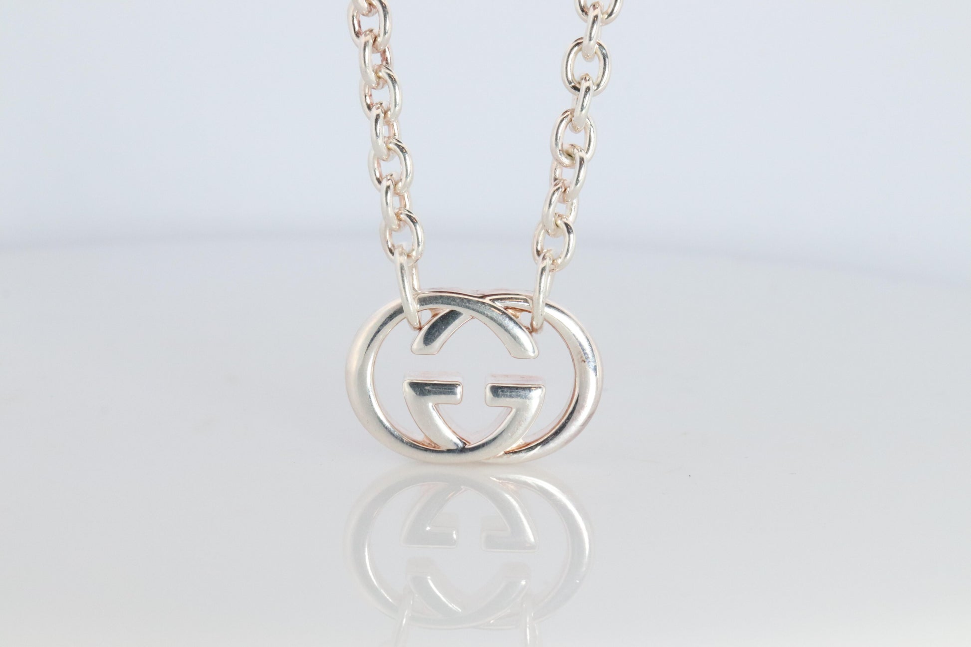 Vintage GUCCI Necklace. Double G Gucci Logo Sterling Silver Pendant