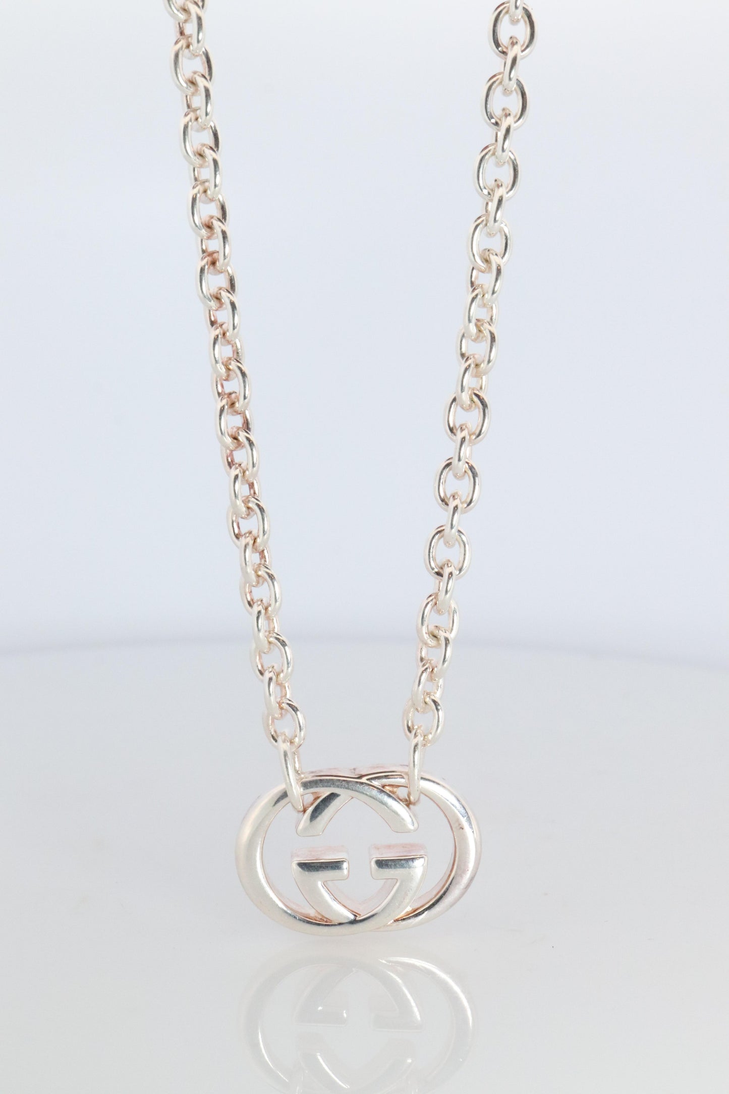 Vintage GUCCI Necklace. Double G Gucci Logo Sterling Silver Pendant