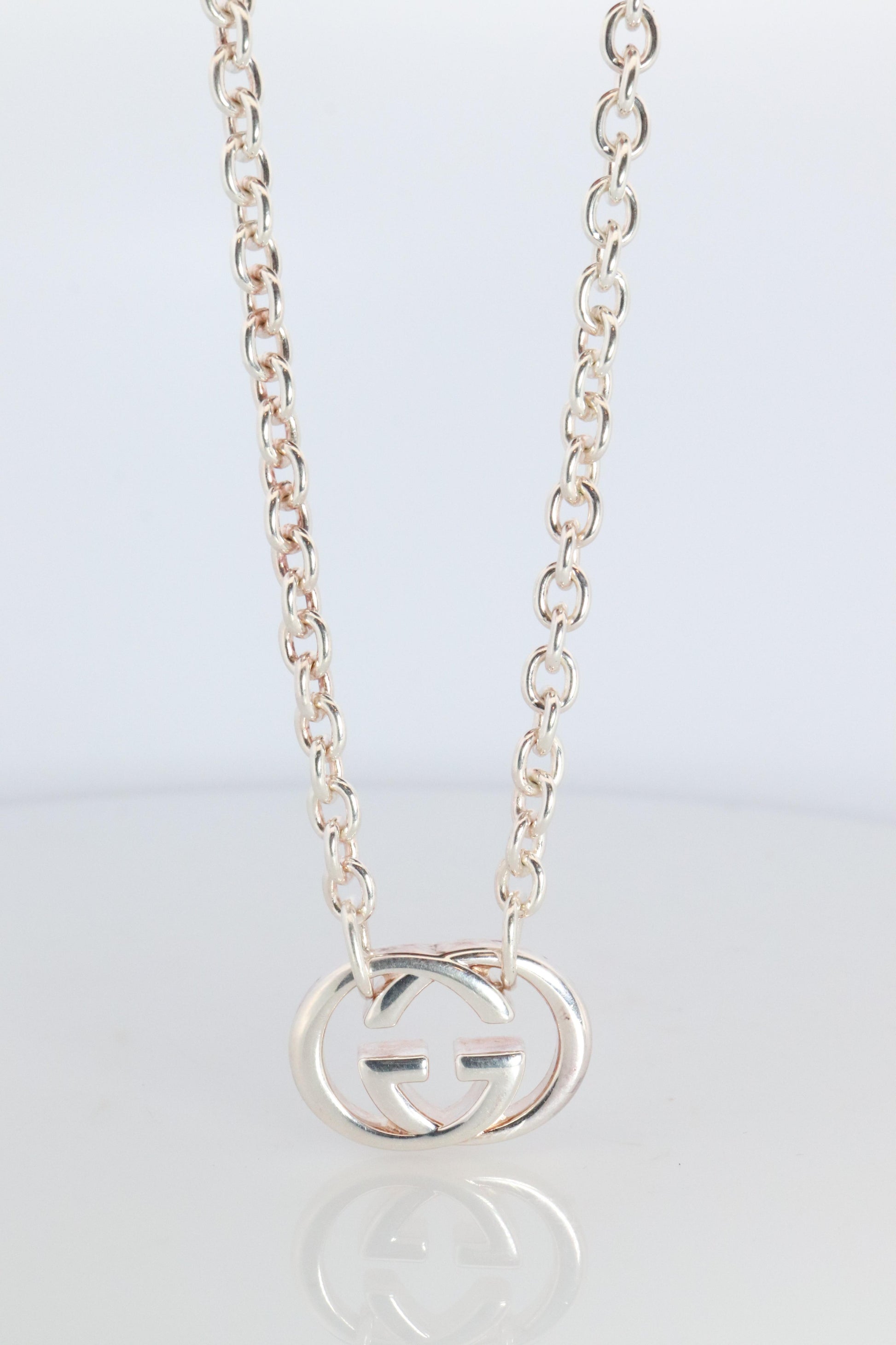 Vintage GUCCI Necklace. Double G Gucci Logo Sterling Silver Pendant
