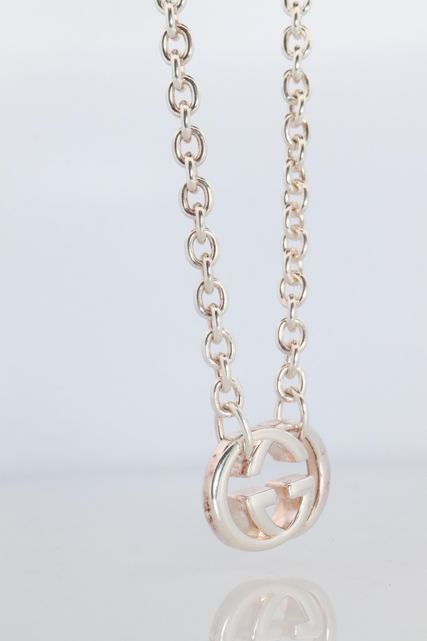 Vintage GUCCI Necklace. Double G Gucci Logo Sterling Silver Pendant