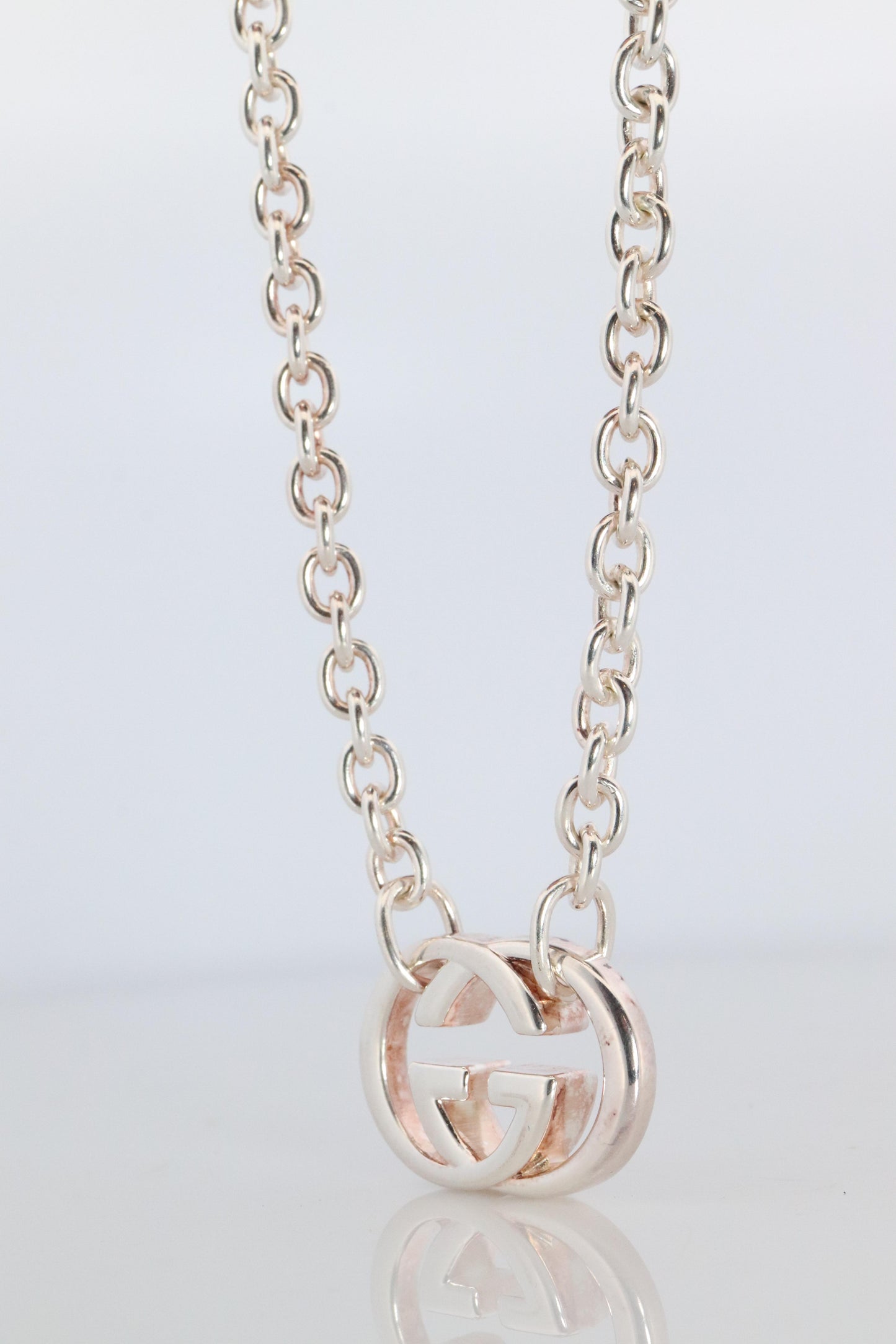 Vintage GUCCI Necklace. Double G Gucci Logo Sterling Silver Pendant