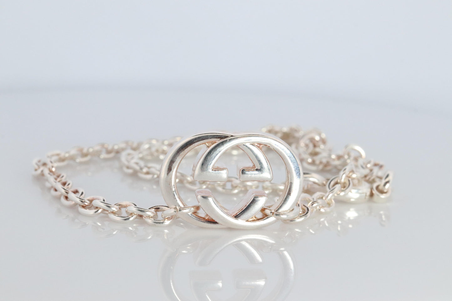 Vintage GUCCI Necklace. Double G Gucci Logo Sterling Silver Pendant