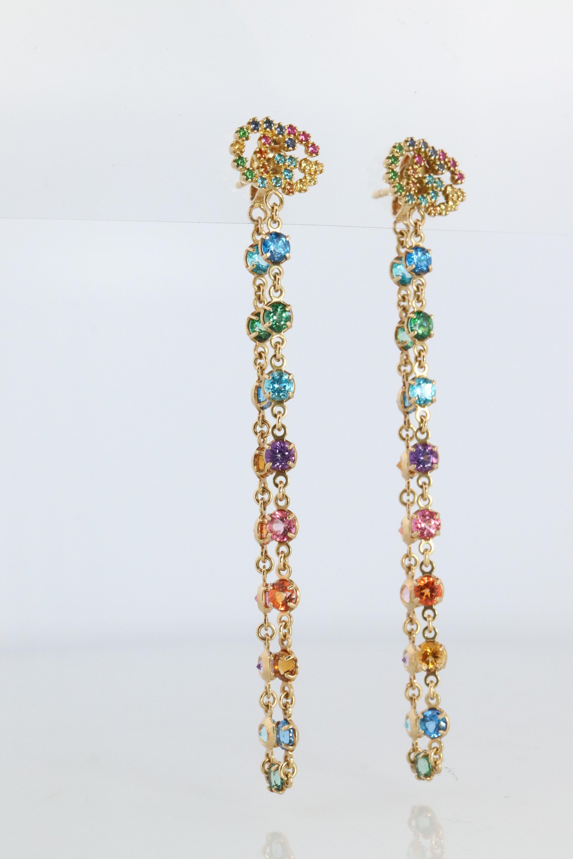 Genuine GUCCI Earrings. 18k Sapphire In and Out Dangle Multi-color earrings.