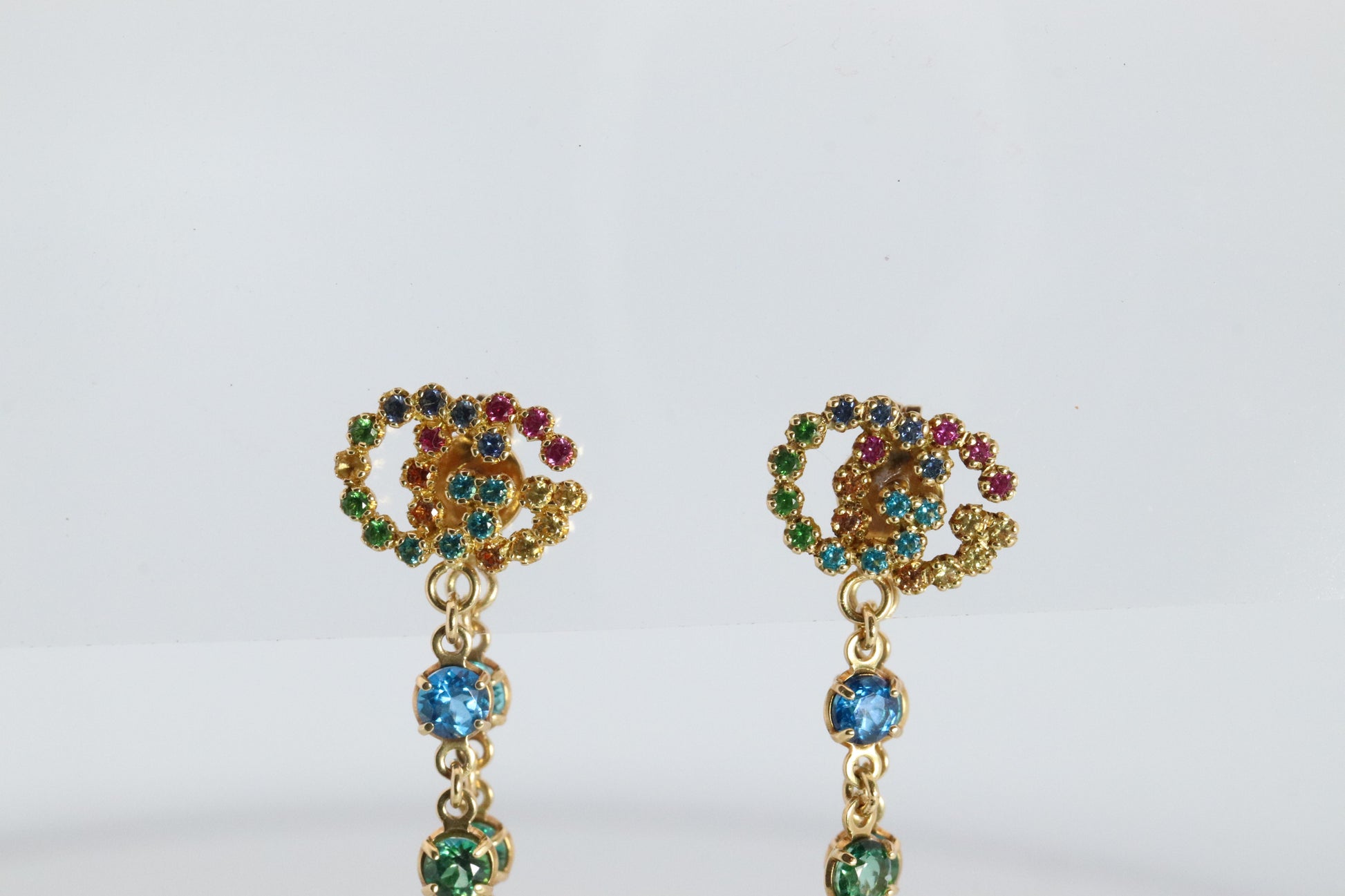 Genuine GUCCI Earrings. 18k Sapphire In and Out Dangle Multi-color earrings.
