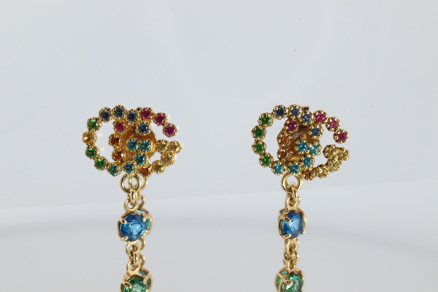 Genuine GUCCI Earrings. 18k Sapphire In and Out Dangle Multi-color earrings.