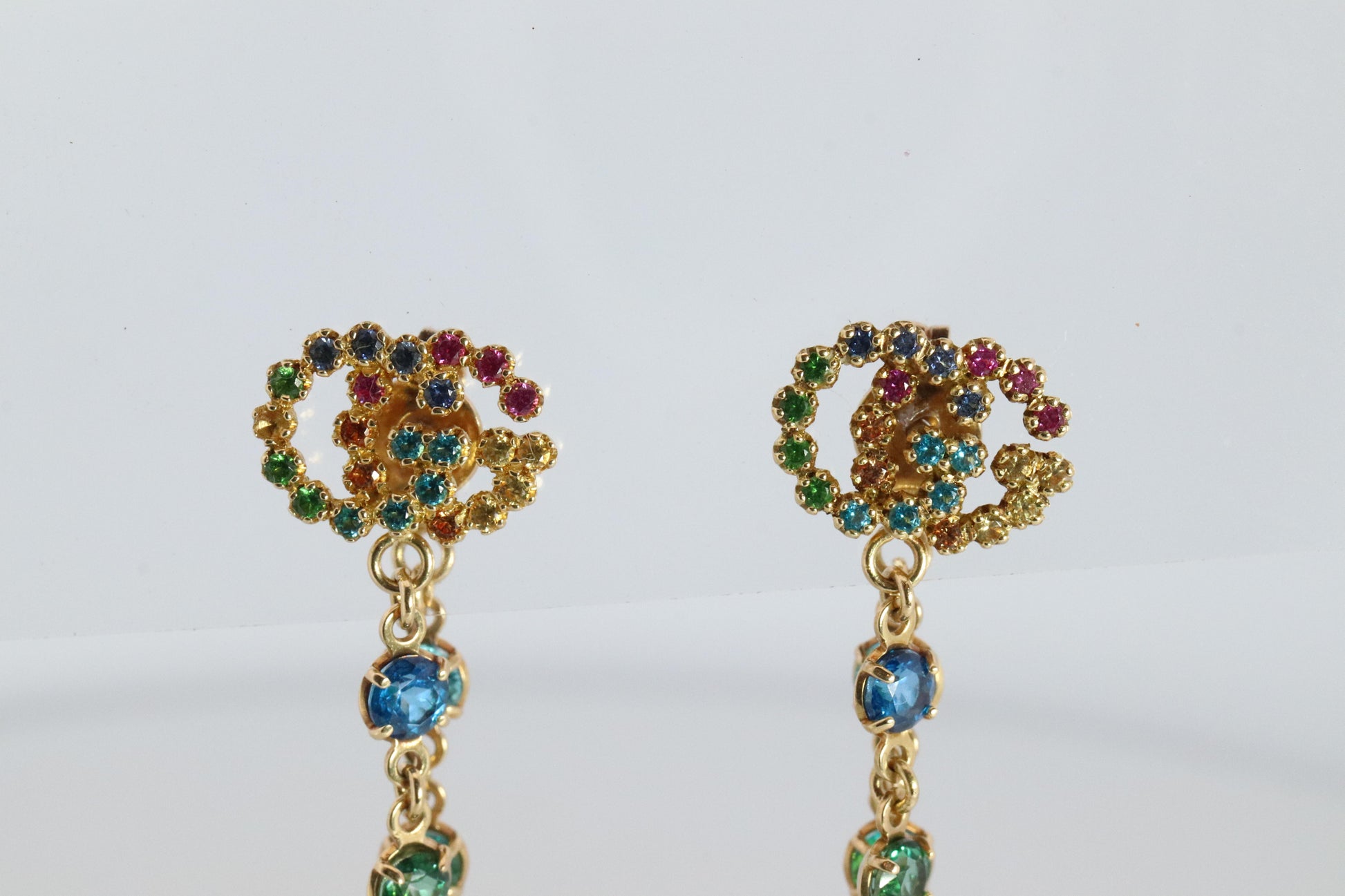 Genuine GUCCI Earrings. 18k Sapphire In and Out Dangle Multi-color earrings.