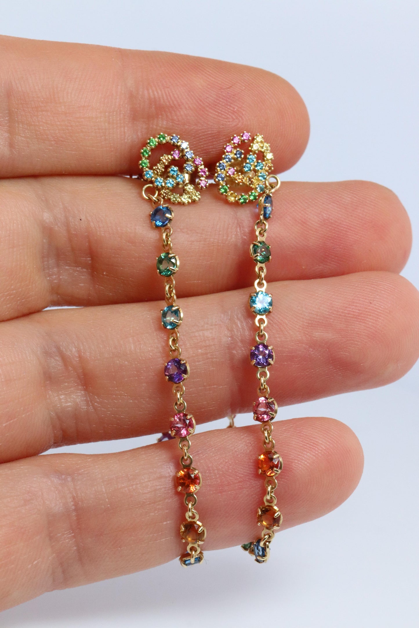Genuine GUCCI Earrings. 18k Sapphire In and Out Dangle Multi-color earrings.