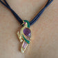 18k Parrot Colorful Pendant, Necklace Brooch. Diamond Ruby Onyx Amethyst Bird