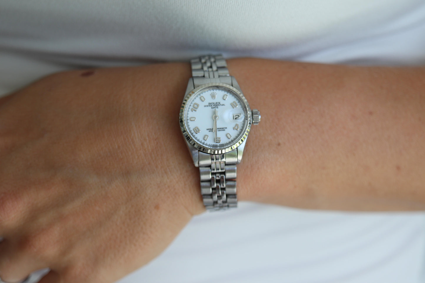 Genuine Rolex 6517 Oyster Perpetual Watch. Ladies ROLEX Automatic WG Bezel.
