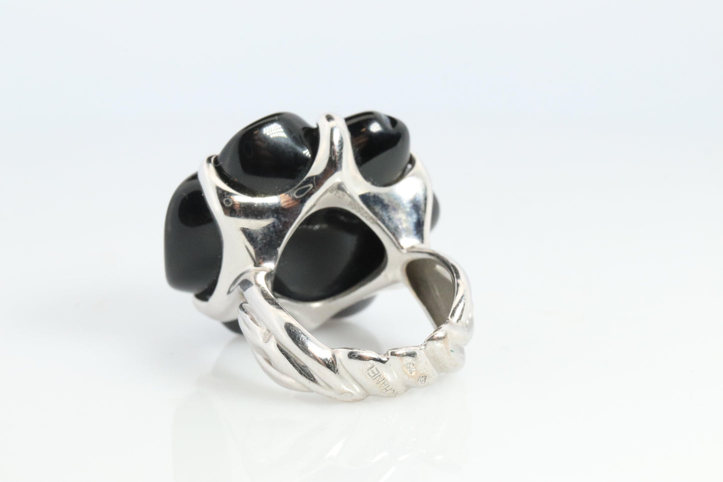 Chanel Camelia Ring. Genuine CHANEL 18k 750 Camelia Onyx Ring. Size 48.
