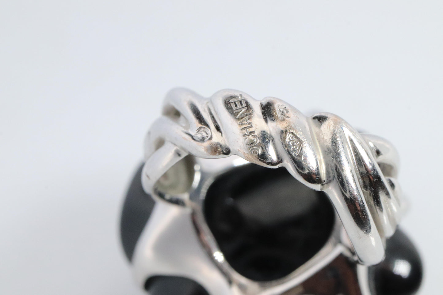 Chanel Camelia Ring. Genuine CHANEL 18k 750 Camelia Onyx Ring. Size 48.