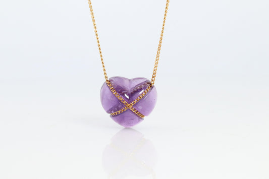 Tiffany and Co Heart Pendant 18k Tiffany Elsa Peretti Amethyst Cabochon Necklace