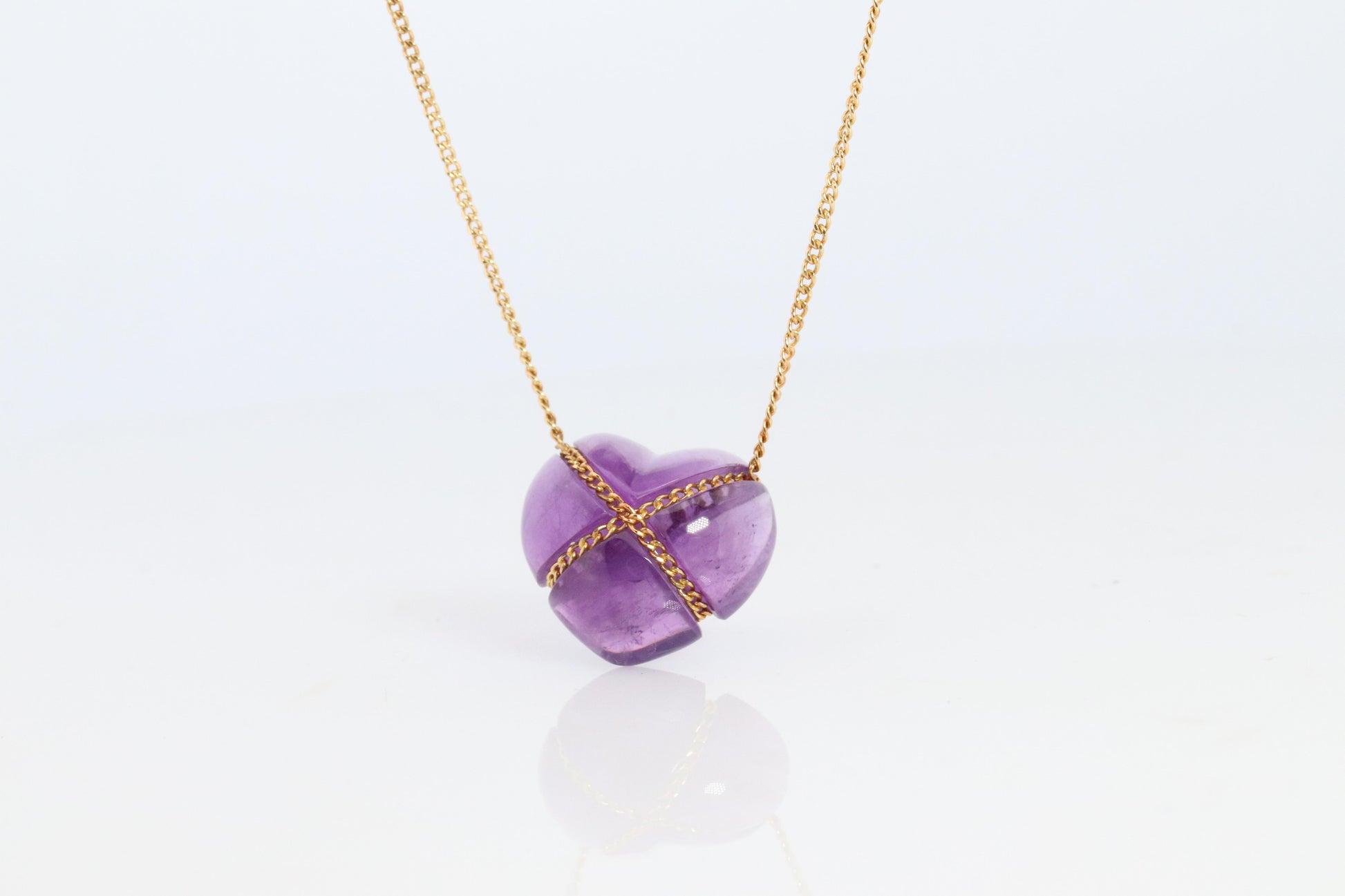 Tiffany and Co Heart Pendant 18k Tiffany Elsa Peretti Amethyst Cabochon Necklace
