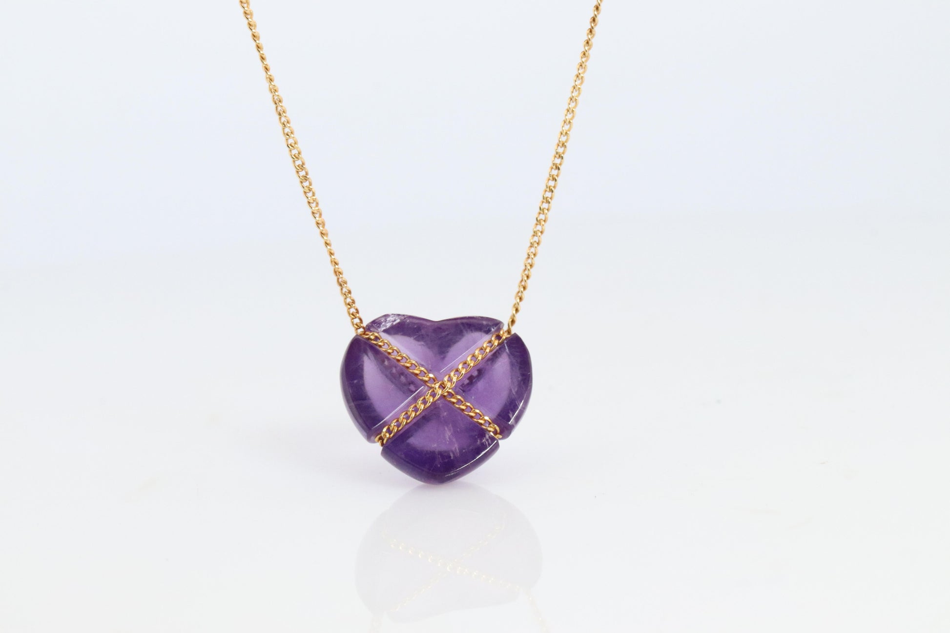 Tiffany and Co Heart Pendant 18k Tiffany Elsa Peretti Amethyst Cabochon Necklace