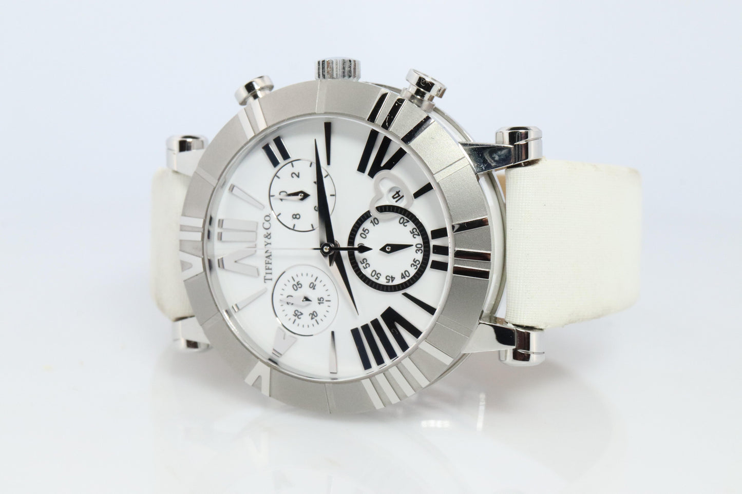 Tiffany and Co Watch. SS and Ceramic Tiffany Atlas Chrono Ladies Watch.