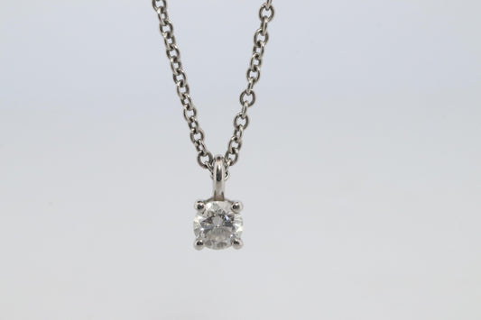 Tiffany Co Diamond Solitaire Necklace. Platinum 0.15ct Diamond Pendant.