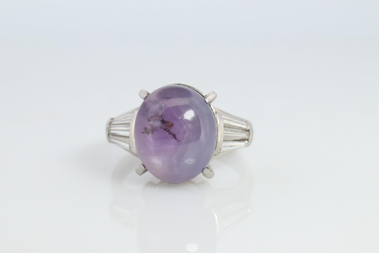 14k Purple Star Sapphire Natural Oval Cabochon ring. Sapphire Diamond ring.