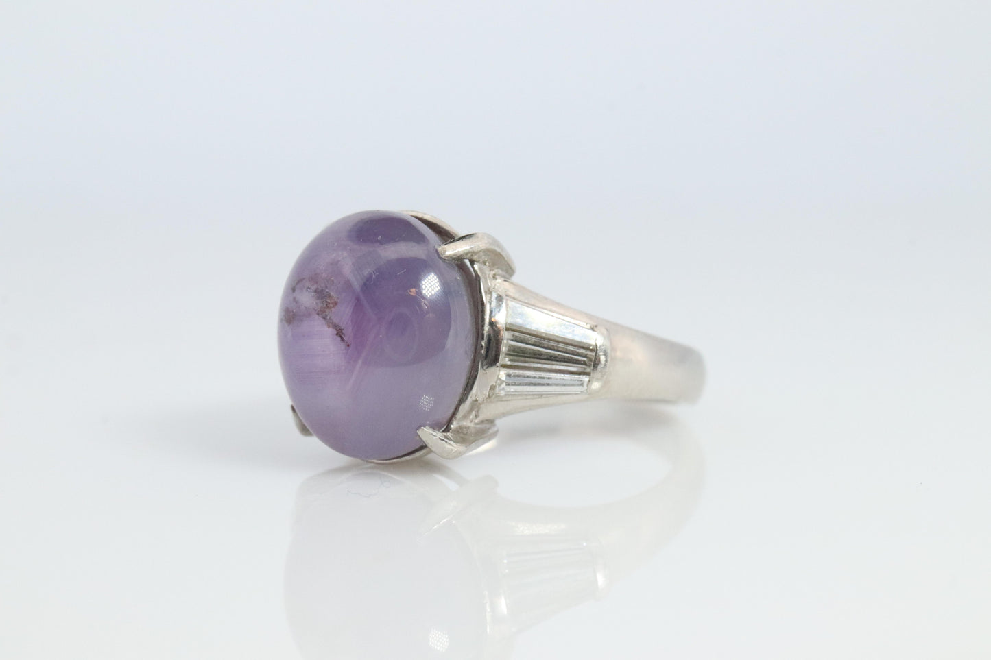 14k Purple Star Sapphire Natural Oval Cabochon ring. Sapphire Diamond ring.