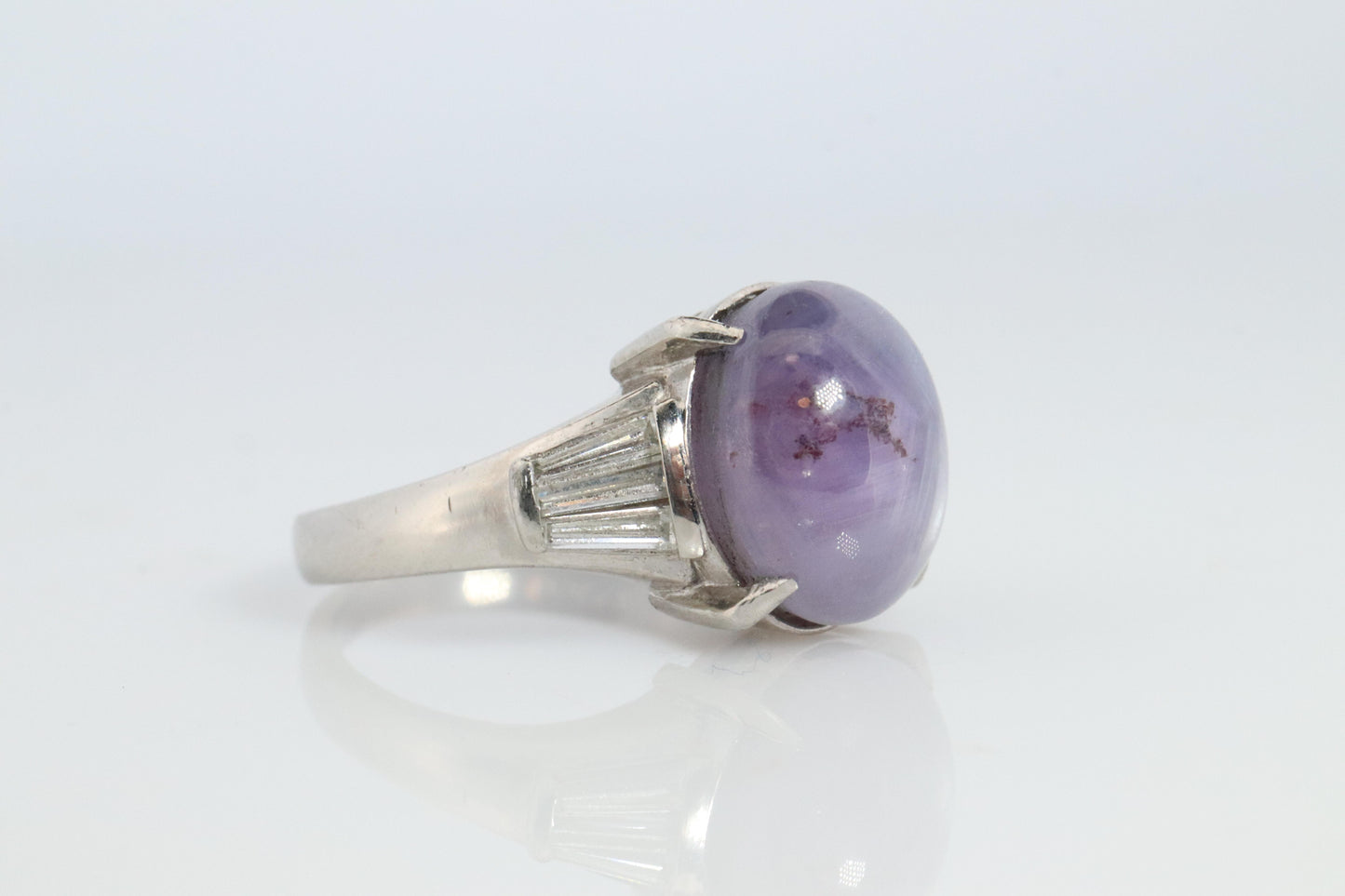 14k Purple Star Sapphire Natural Oval Cabochon ring. Sapphire Diamond ring.