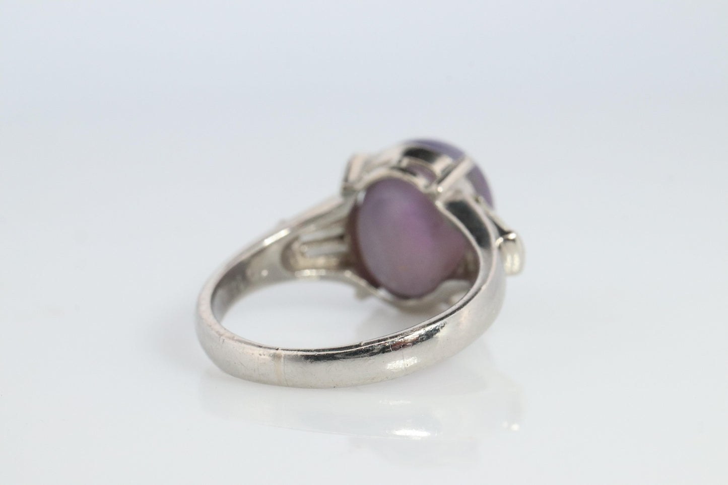 14k Purple Star Sapphire Natural Oval Cabochon ring. Sapphire Diamond ring.