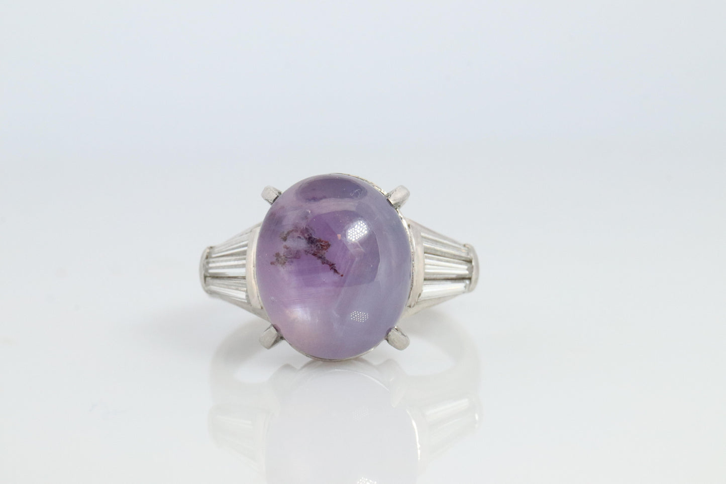 14k Purple Star Sapphire Natural Oval Cabochon ring. Sapphire Diamond ring.