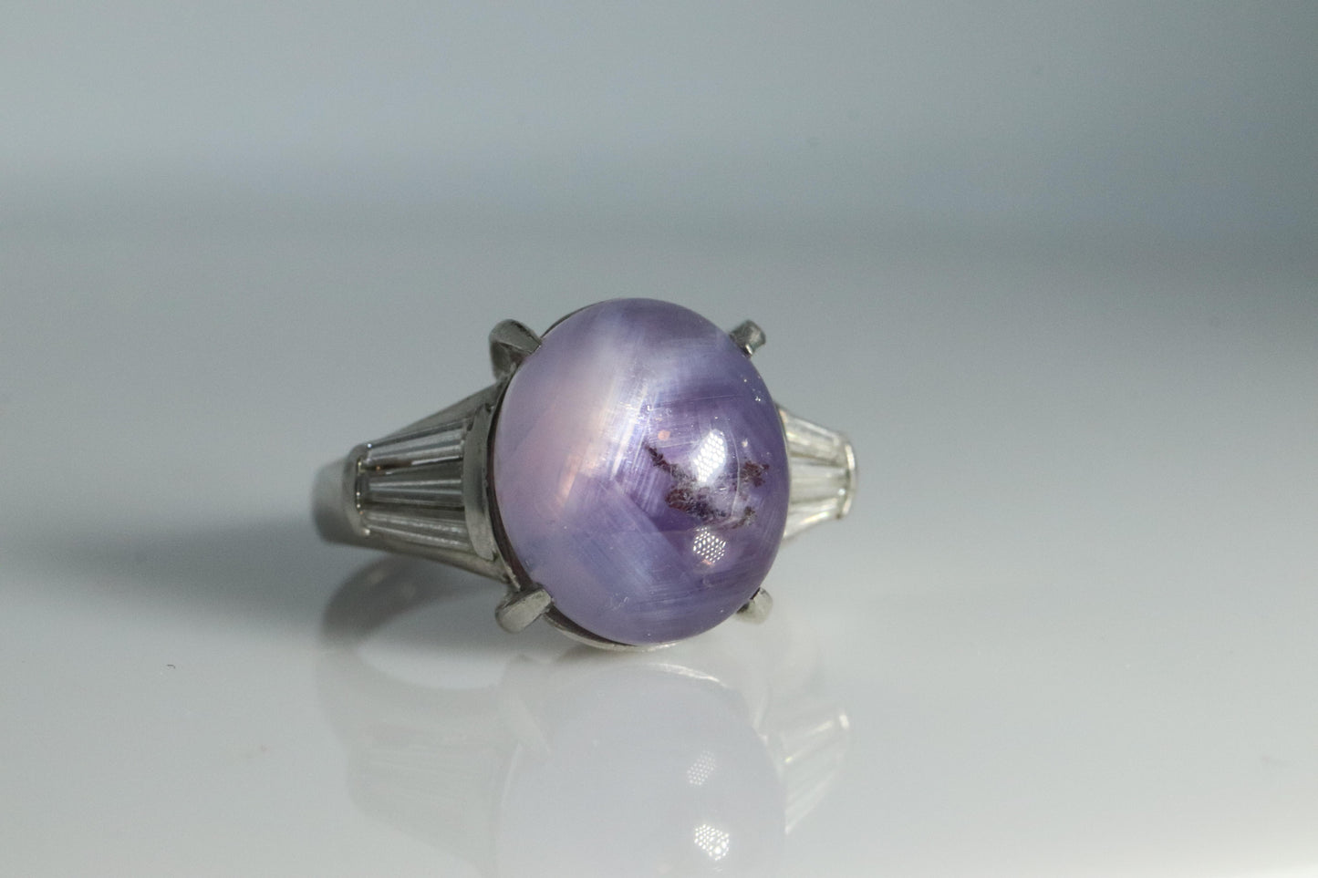 14k Purple Star Sapphire Natural Oval Cabochon ring. Sapphire Diamond ring.