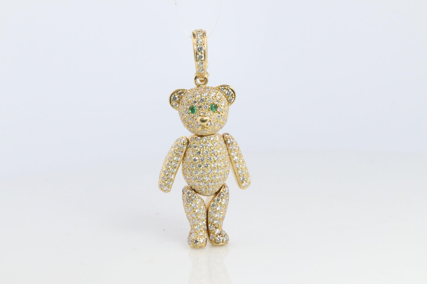 18k Teddy Bear Pendant. 18k YG Diamond Pave 3D Diamond Bear full body necklace