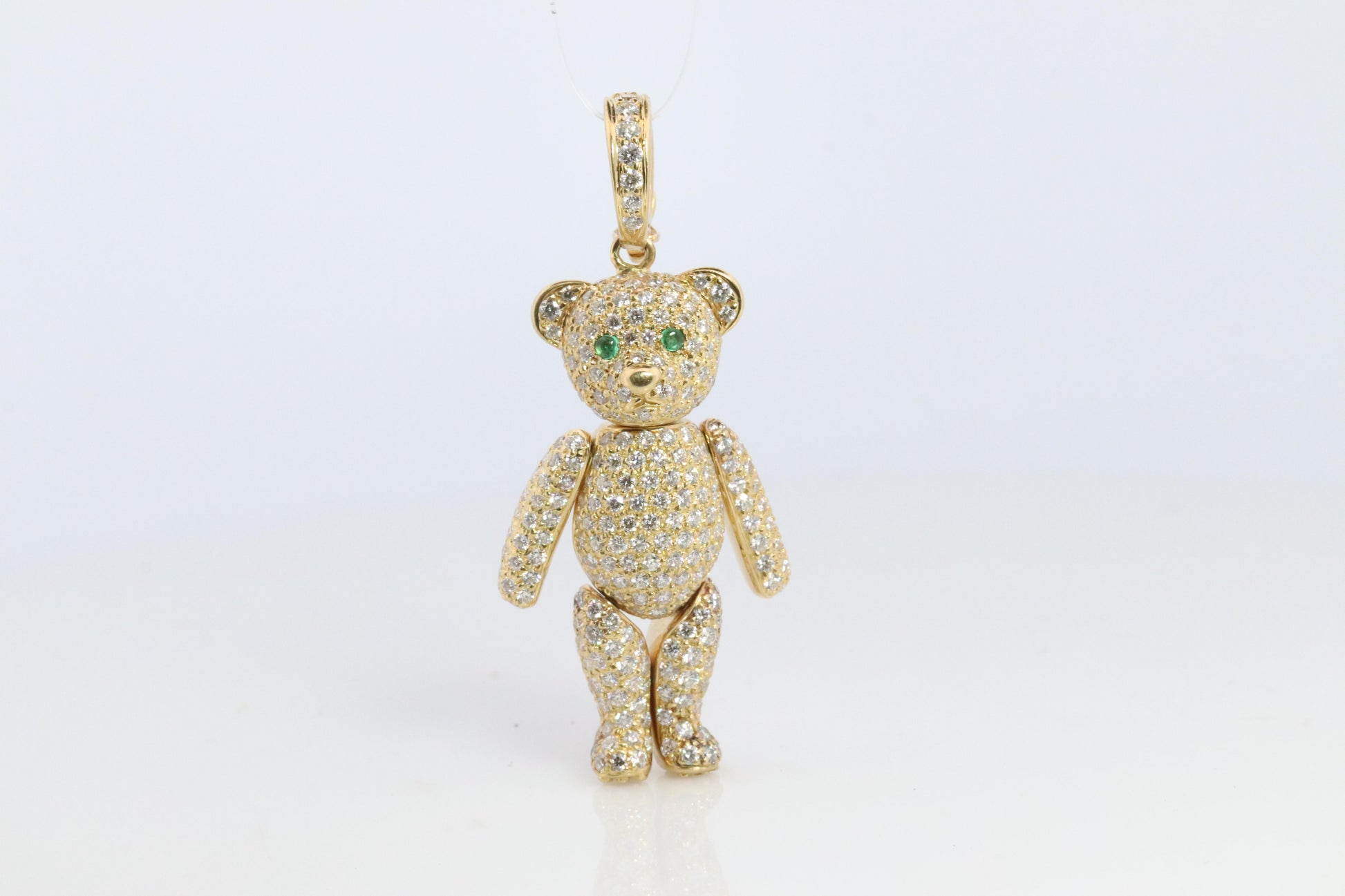 18k Teddy Bear Pendant. 18k YG Diamond Pave 3D Diamond Bear full body necklace