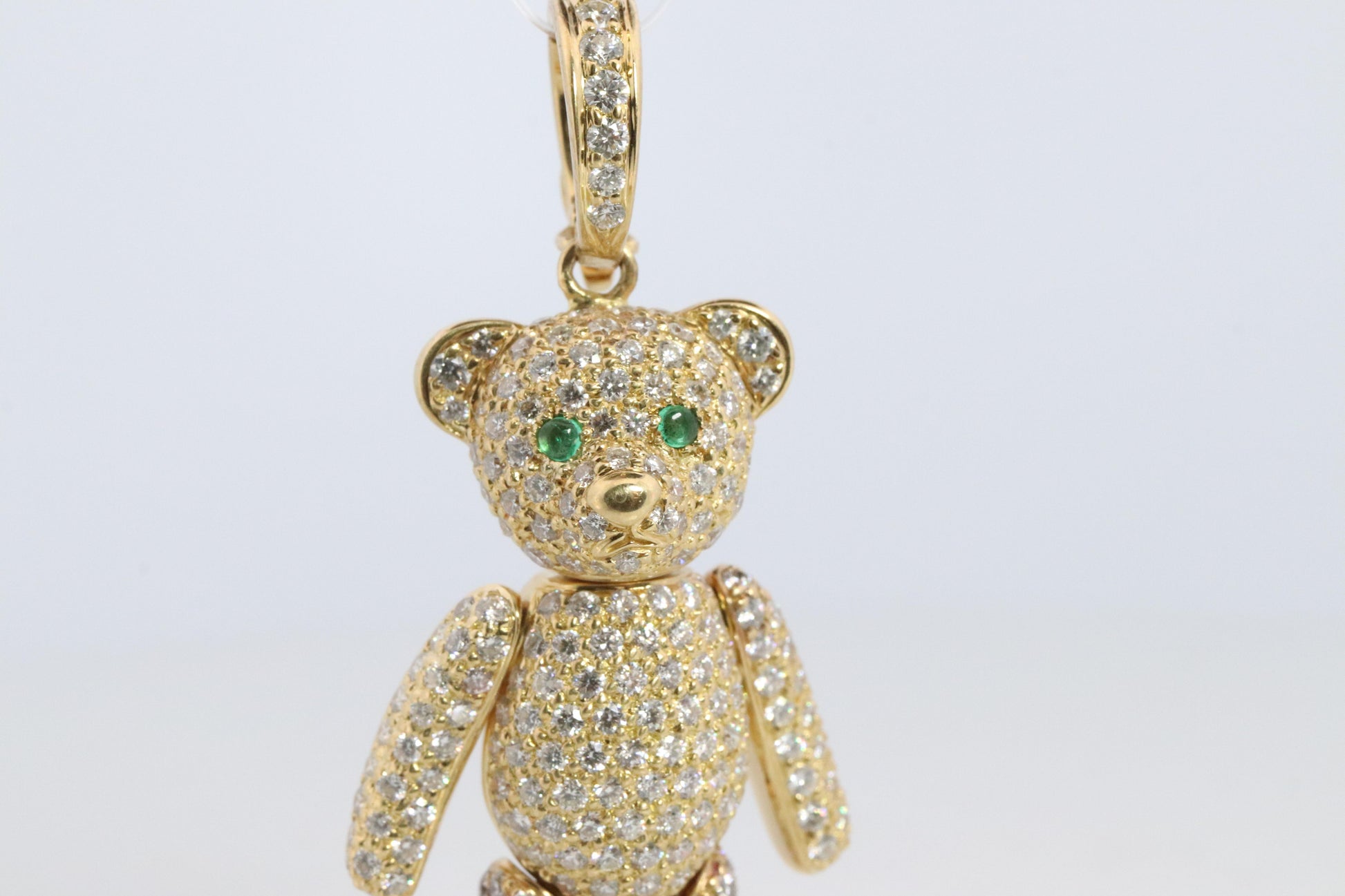 18k Teddy Bear Pendant. 18k YG Diamond Pave 3D Diamond Bear full body necklace