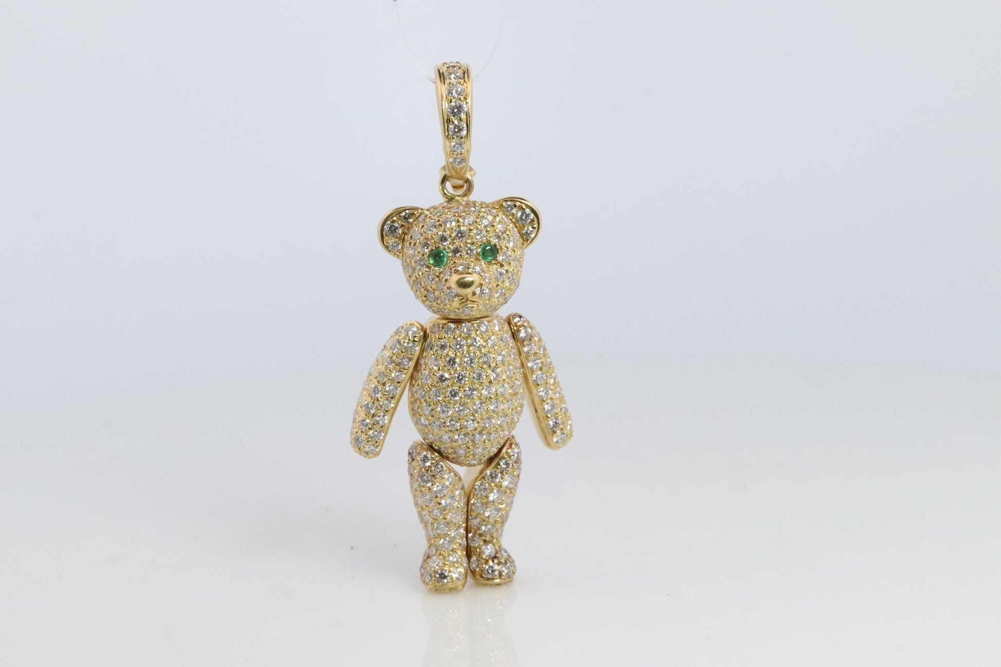 18k Teddy Bear Pendant. 18k YG Diamond Pave 3D Diamond Bear full body necklace