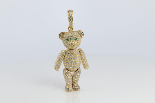 18k Teddy Bear Pendant. 18k YG Diamond Pave 3D Diamond Bear full body necklace
