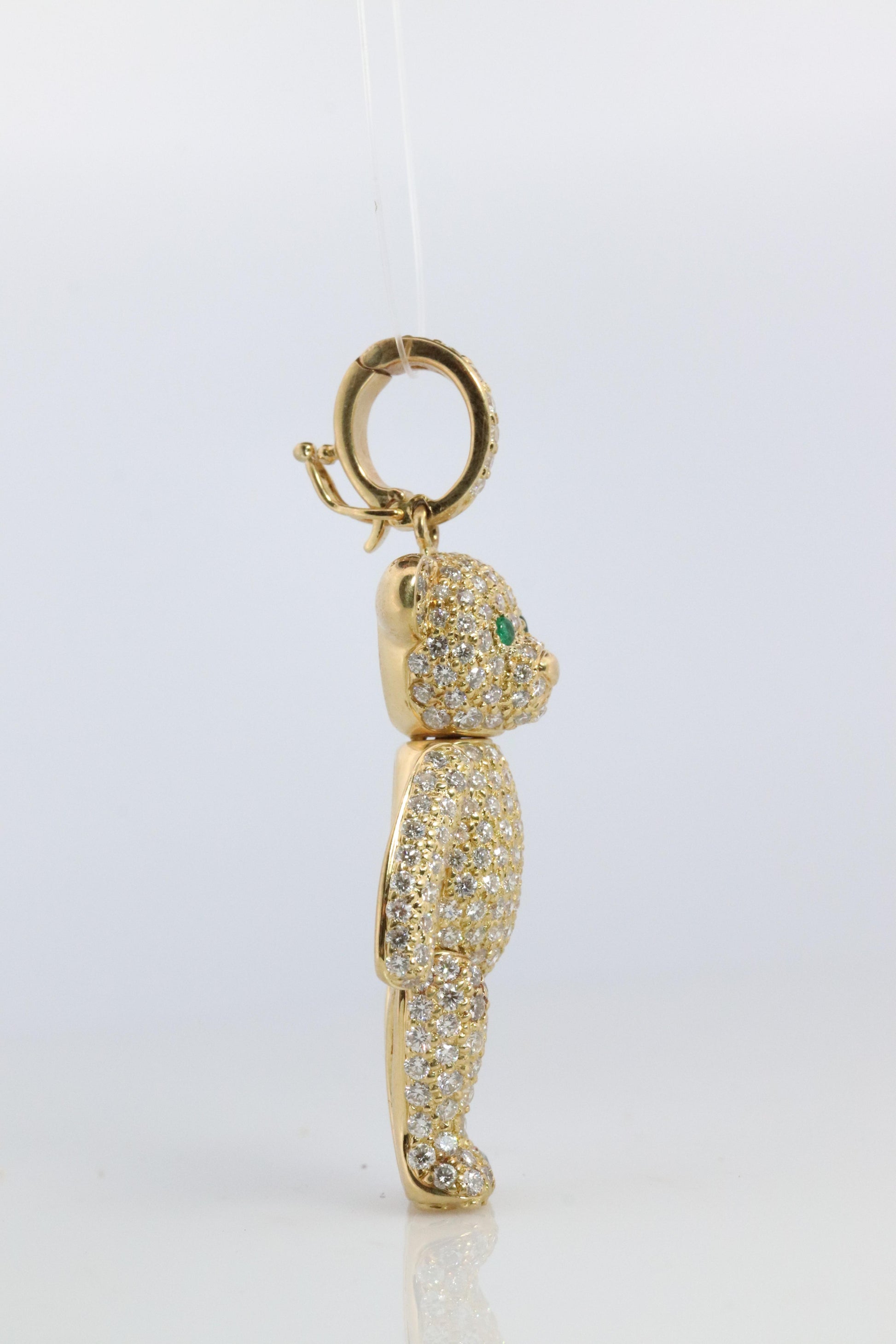18k Teddy Bear Pendant. 18k YG Diamond Pave 3D Diamond Bear full body necklace
